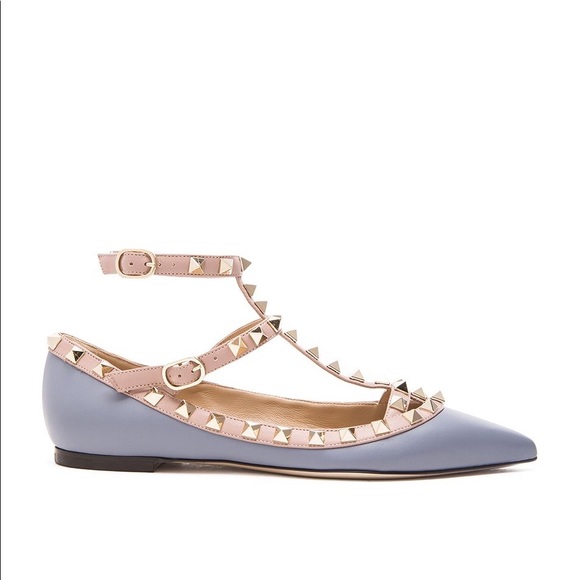 Valentino Shoes - Valentino Rockstud Blue Leather Ballerina